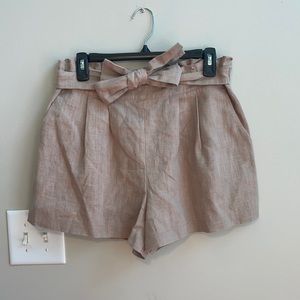J.O.A. tie front beige linen shorts